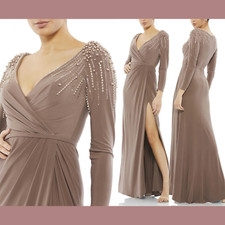 NWT 398 Mac Duggal 18 Embellished Accents Faux Wrap Jersey Gown G1649