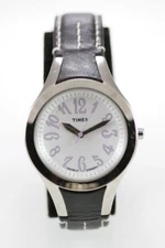 Timex Men Unisex Watch Stainless Steel Black Leather Light Water Re White Quartz