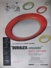 1956 DURALEX PRESS AD TEMPERED GLASS PLATES - ADVERTISING