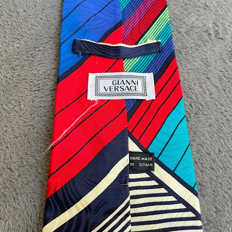 Винтажный роскошный галстук Gianni Versace Neiman Marcus геометрический синий многоцветный - Изображение 4 из 4