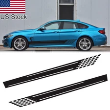 2x Black Sport Racing Lattice Graphic Sticker Side Door Skirt Vinyl Universal