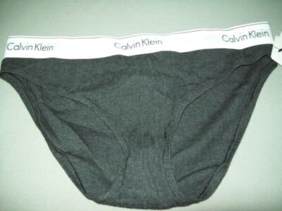 NWT CALVIN KLEIN COTTON BIKINI PANTIES LOGO WAISTBAND QF4954 038 DK GREY XL