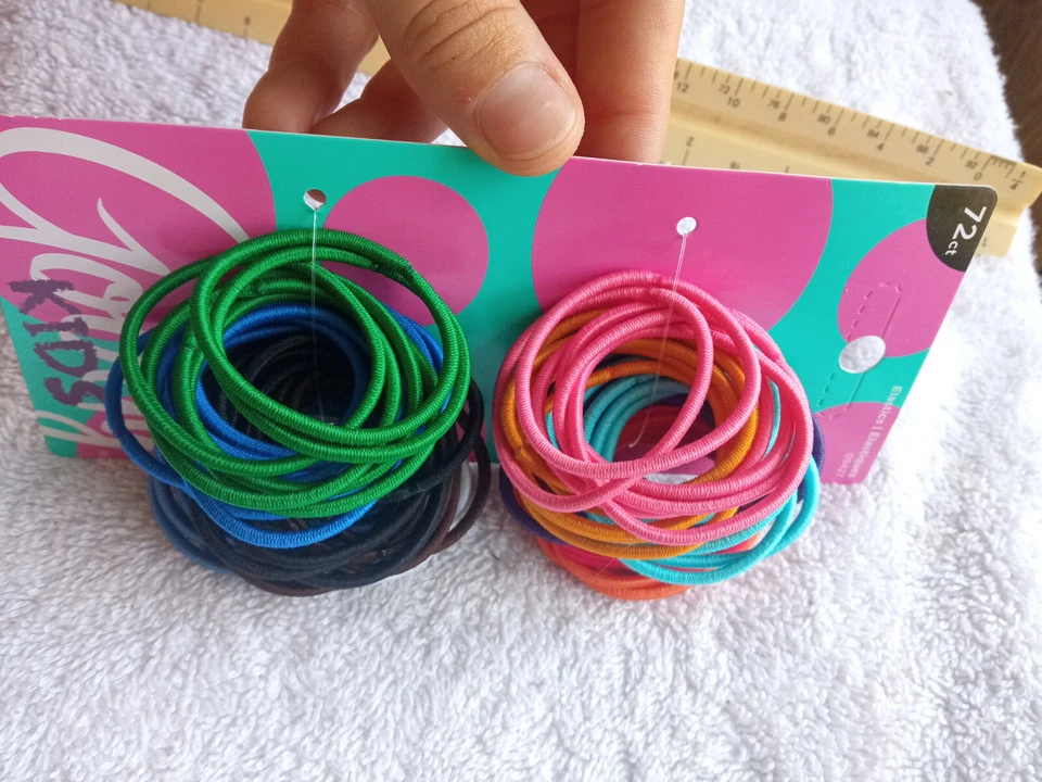 72 Goody Color Thin 2mm No Metal Ponytailer Hair Bands White Blues Ouchless Kids - Image 2 of 4