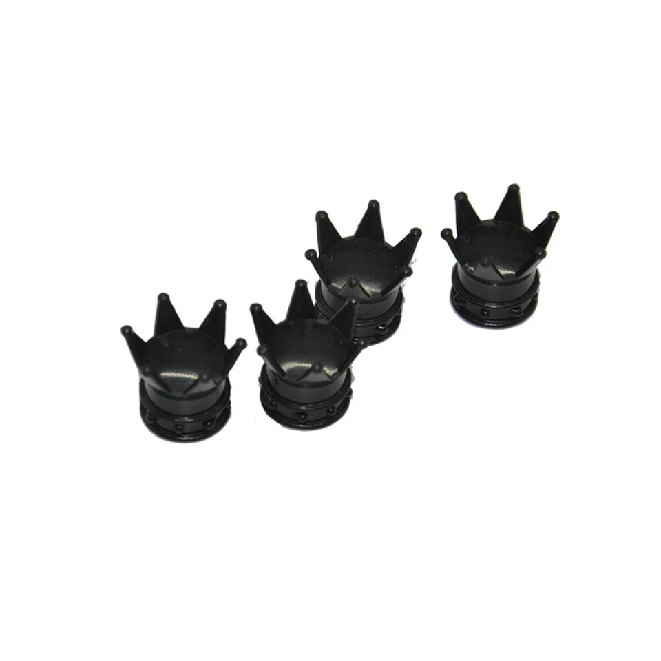 4x Black Crown Car Tire Air Valve Stem Screw Caps Cover Wheel Rims Accessories - Image 3 of 4