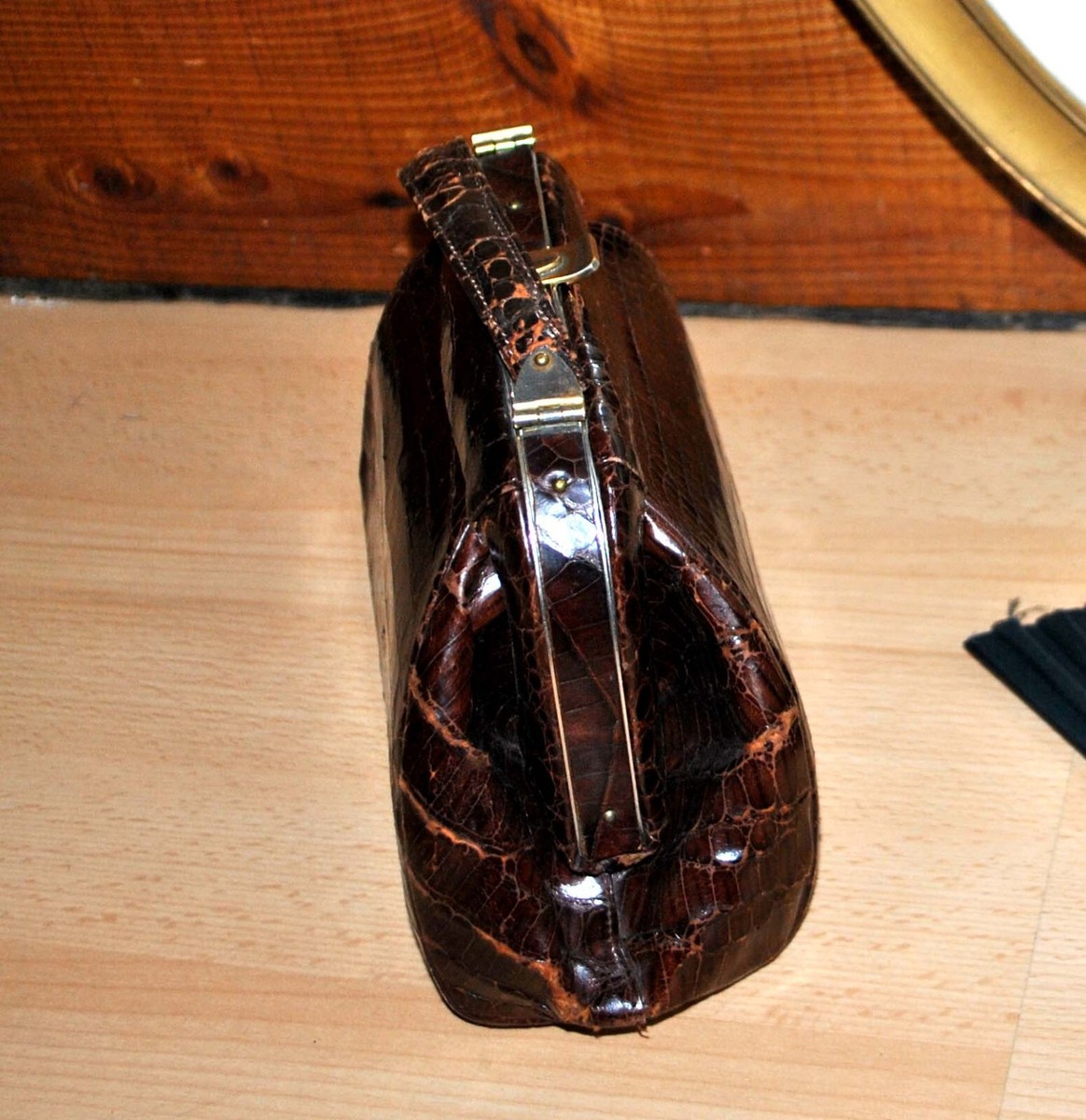 Sac à Main Vintage En Crocodile Véritable D'Argentine - Années 1970, Occasion, Marron