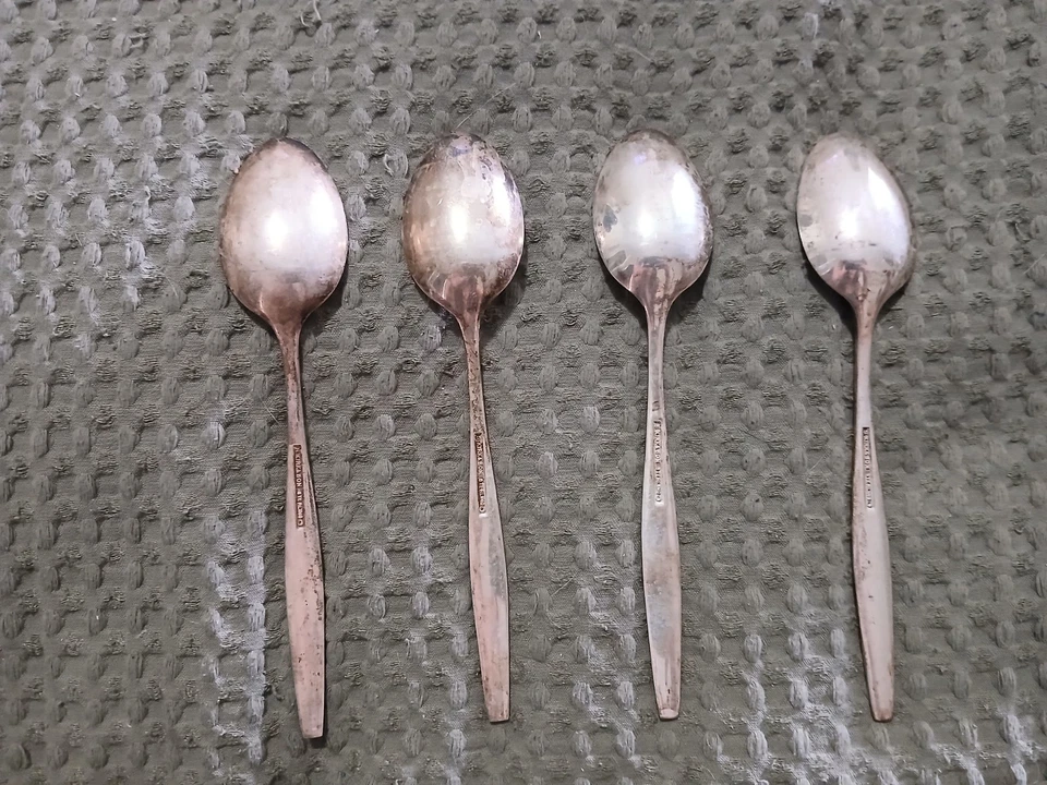 USED Set of 4 S Kirk and Son Sterling Silver Spoon Small 6 Inches Tarnished - Image 2 of 4