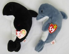 Ty Original Beanie Baby Waves Orca Whale and Echo Dolphin Lot with Tags