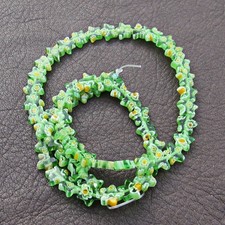 8mm Small Green Stars Millefiori Glass Beads, Full Strand, Yellow White
