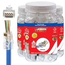 ITBEBE 300 Pack RJ45 Cat6 Cat6a Pass Through Ethernet Connectors Gold Plated