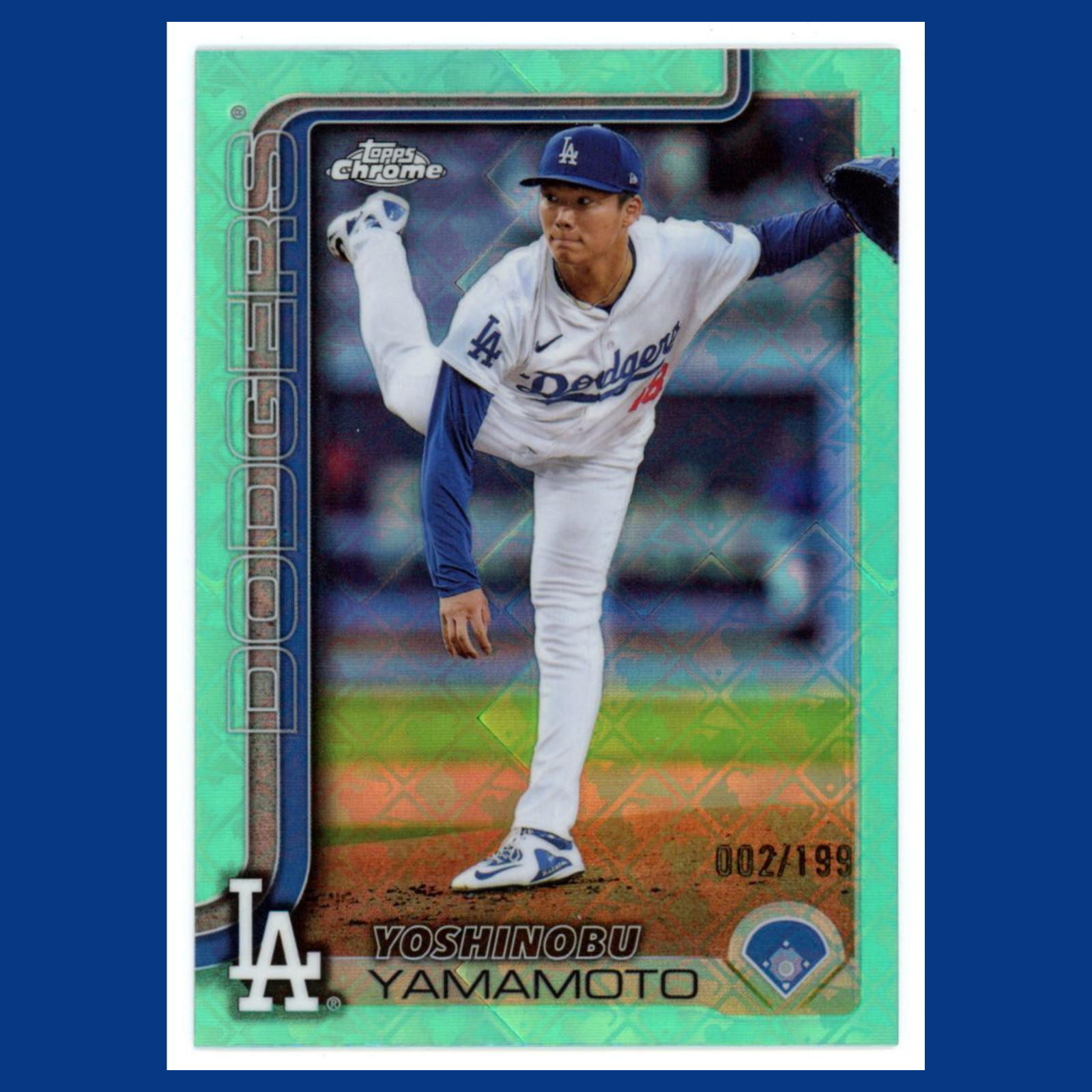 Yoshinobu Yamamoto /199 #179 2025 Topps Chrome Aqua Refractor Dodgers Baseball