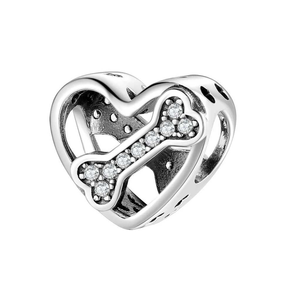 Charm Cuore Osso Strass cane in argento 925 - Les Folies - Immagine 2 di 4