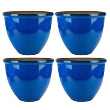 [Set of 4] 30cm Round Garden Planter Running Glaze Ceramic Look Plant Pot