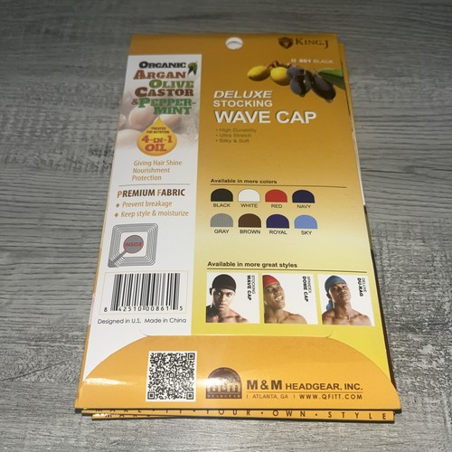 King J Organic 4-1 Oil Treated Hair Wave Caps Black Lot Of 4 - Picture 3 of 5