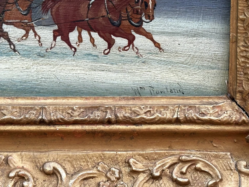 William Rowland (Reino Unido), Antiguo Juego de 3 Aceites "Stagecoach", Firmado/Enmarcado Foto 4 de 4