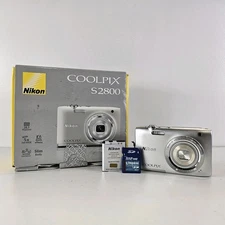 Nikon Coolpix S2800 20MP Digital Compact Camera - Silver - Charger - Memory Card
