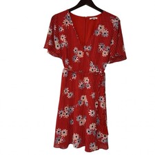Madewell Button-Wrap Floral Stripe Summer Dress Women's Sz 14 Red Daisy Society