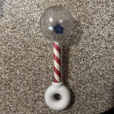 Vintage 1970s Johnson & Johnson Rattle Striped Red White Baby Toy 8" Made In USA