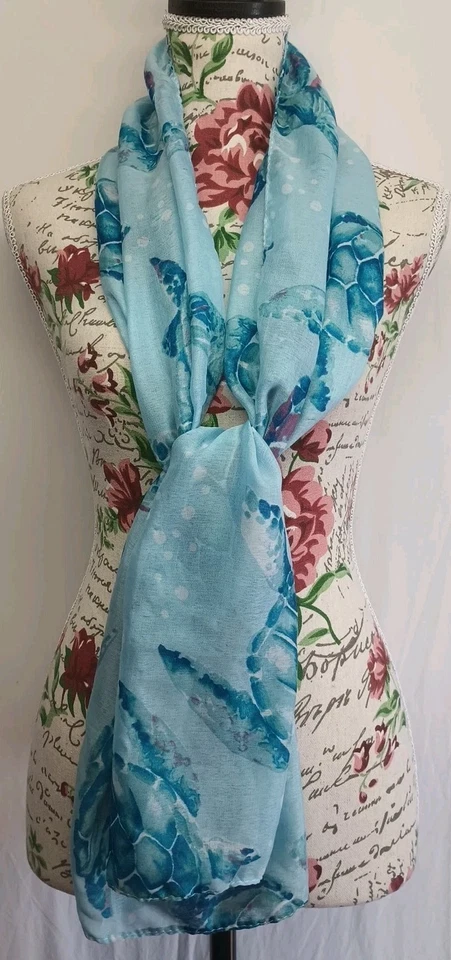 Lote De 2 Bufandas Tortugas Marinas Y Paisley Seda Nuevo Azul Talbot Cabello y Moda Acc. Foto 2 de 4