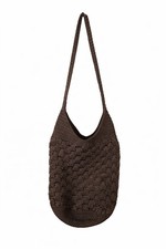 The Sak Brown Crochet Knit Shoulder Bag Boho Hobo Tote Purse Woven Handbag