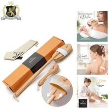 Natural Boar Bristle Body Brush Set with Exfoliating Gloves for Glowing Skin