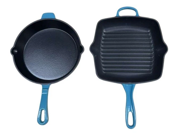 2-Piece Cast Iron Skillet & Grill Pan Set –Enamel Cookware for Holiday Gift