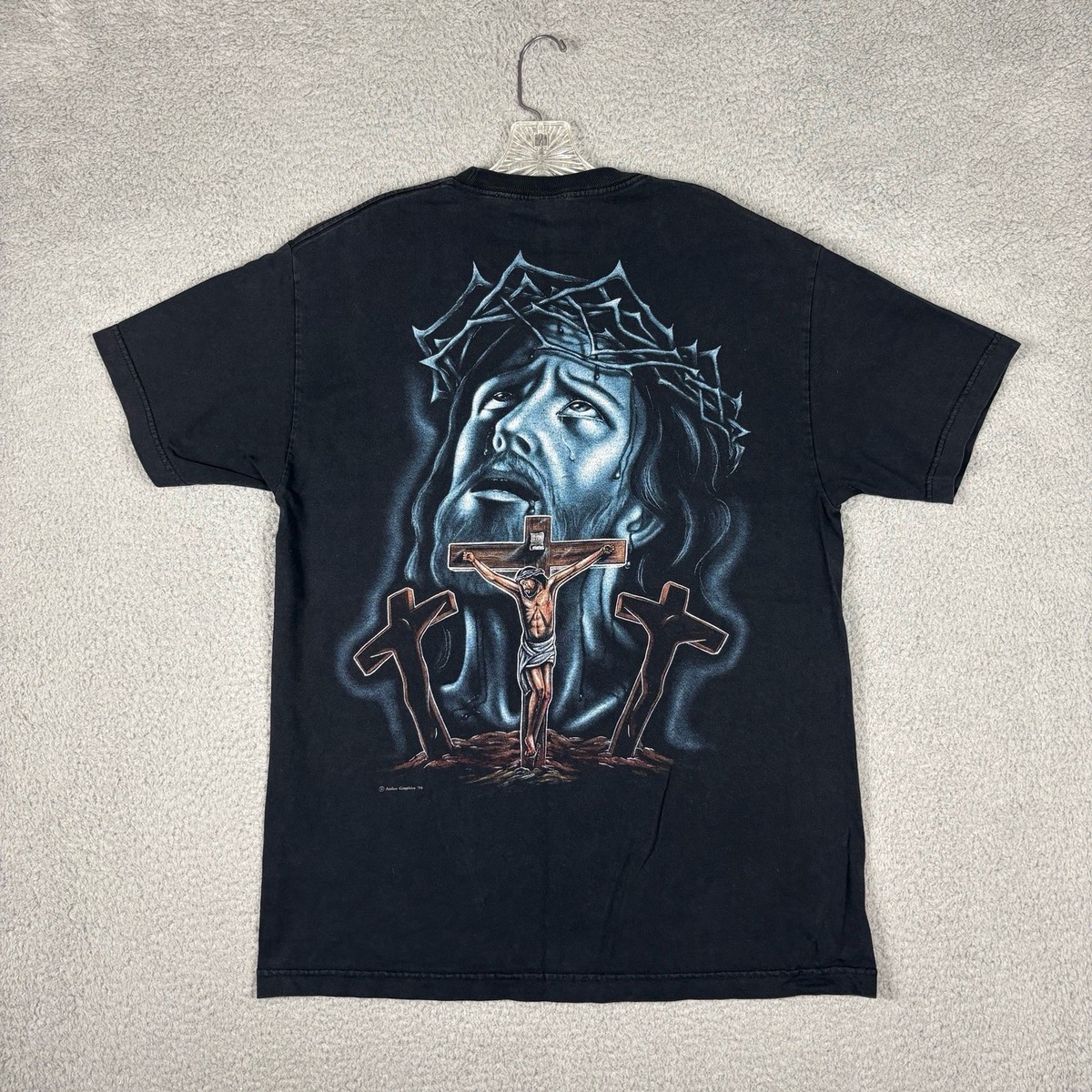 Vtg 90's Aztlan Graphics Jesus T-shirt Men's Large Black 1996
