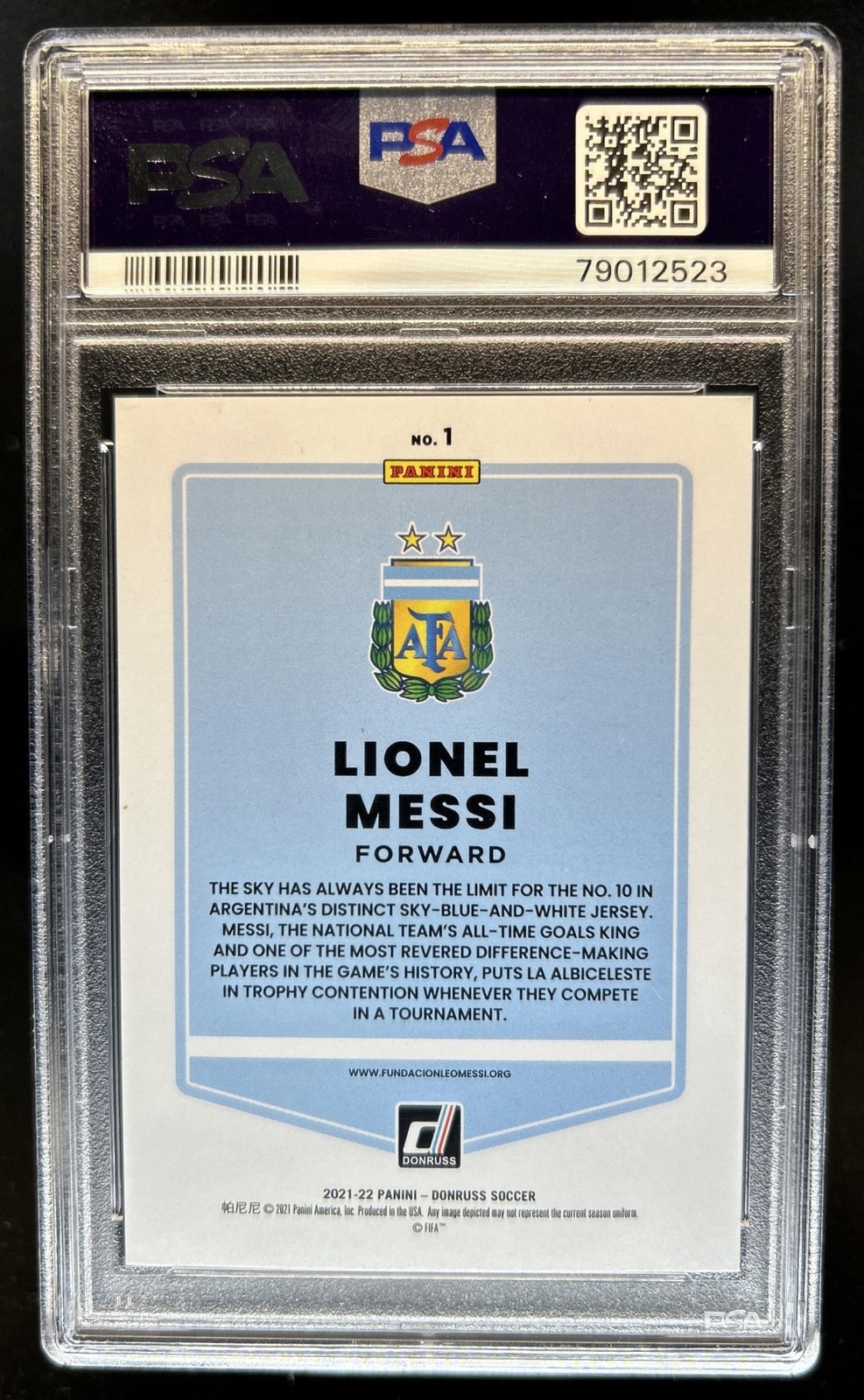 2021 Panini Donruss Lionel Messi Holo Blue Laser #/49 Argentina PSA 10 GEM MINT view 2