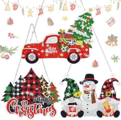 Cinnvoice 3 Pcs Christmas Diamond Painting Hanging Sign 5D Christmas Tree 