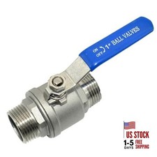 Stainless Steel 304 Full Port Ball Valve with Blue Vinyl Handle, NPT Male x