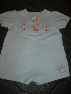 Blue Short Bodysuit ~Size 0-3 M    Cat Theme ~ by Baby Okie Dokie