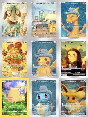 Starry Night Van Gogh Pokemon Karte Custom Full Art Pikachu Eevee Illustration NM