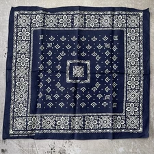 True Vintage 1960s Indigo Blue Western Bandana Fast Color 100% Cotton RN 13962