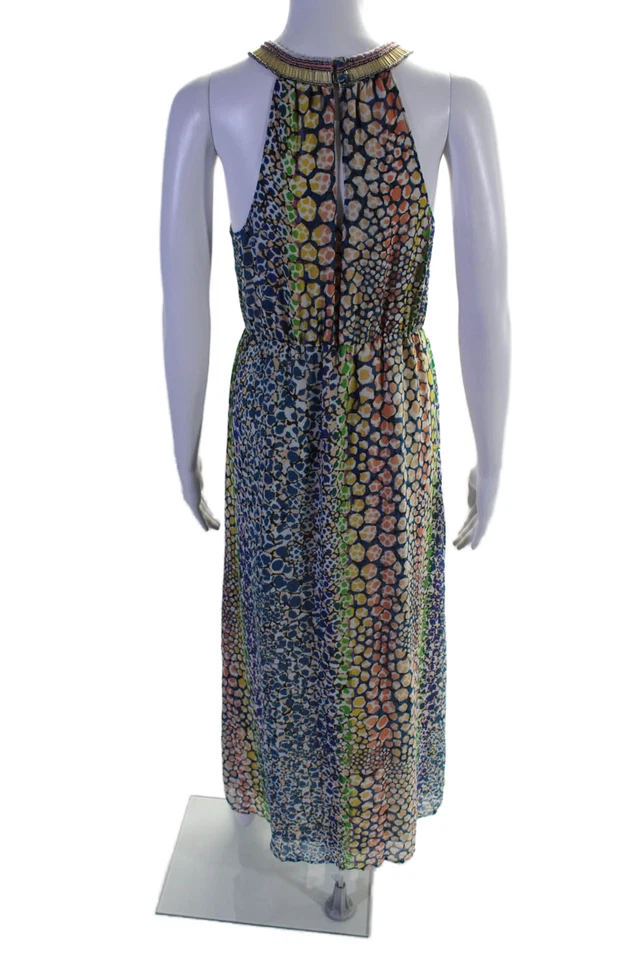 Vestido sin mangas HD In Paris para mujer estampado multicolor con cuentas cuello redondo talla 0P Foto 3 de 4