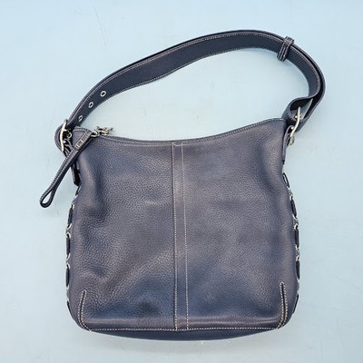 バッグ Coach Signature Legacy Accessory Porch Coach E3S-9350 Legacy Navy Blue Pebbled Leather Hobo Shoulder Bag