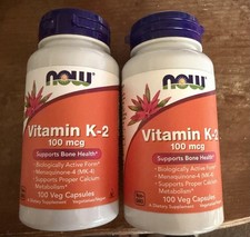 Lot Of 2 NOW Foods Vitamin K-2, 100 mcg, 100 Count Each Expire 07/27