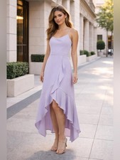 Xscape Lavender Ruffle High-Low Gown Sleeveless Spaghetti Strap Dress 14 NWT