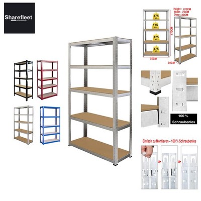 Einstellbares 5-stöckiges Regal - Extra stark, 875 kg Tragkraft, 170x75x30 cm