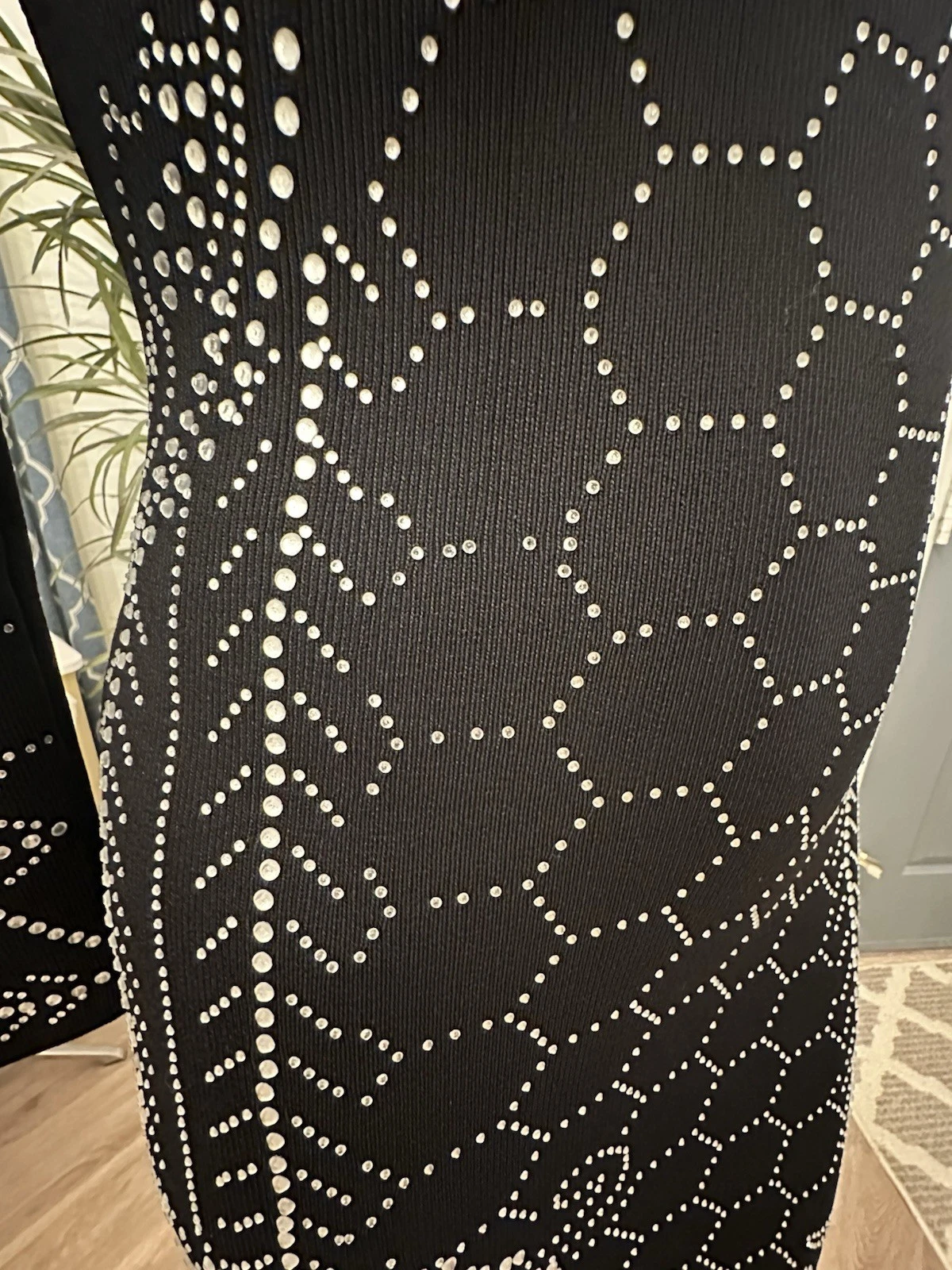 VETEMENTS Abito Bodycon Nero Elasticizzato S M Strass Borchie Super Elasticizzato Stretto Midi