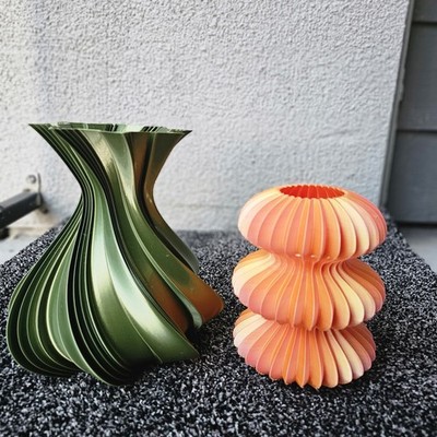 Modern Decorative Vase Pair | Olive Green Spiral & Silk Pink Statement Vases