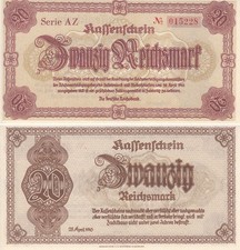 Notausgabe Sudetenland und Niederschlesien, 20 Reichsmark 1945, Ros.186, ksfr.