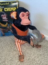 Vintage Musical Jolly Chimp RARE Orange Clothes Cymbal Monkey With Box As Is