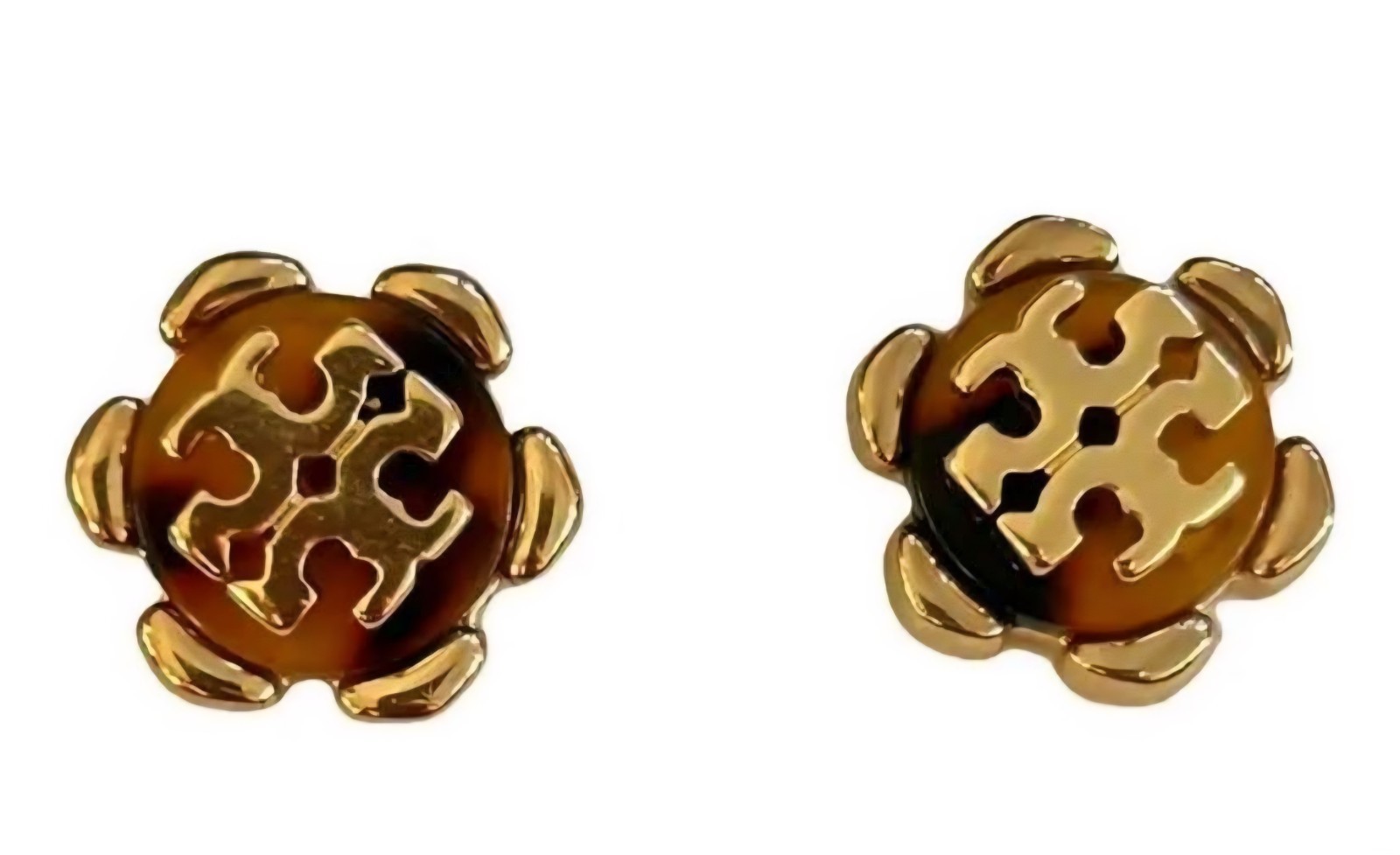 Tory Burch Gold Tone Flower Stud Earrings Metal No Stone Decorative Lobe Fashion