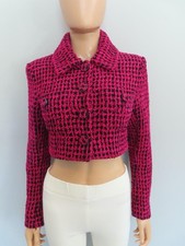 CHANEL Black/Hot Pink Tweed Houndstooth Cropped Blazer Jacket Size F 38/US 6