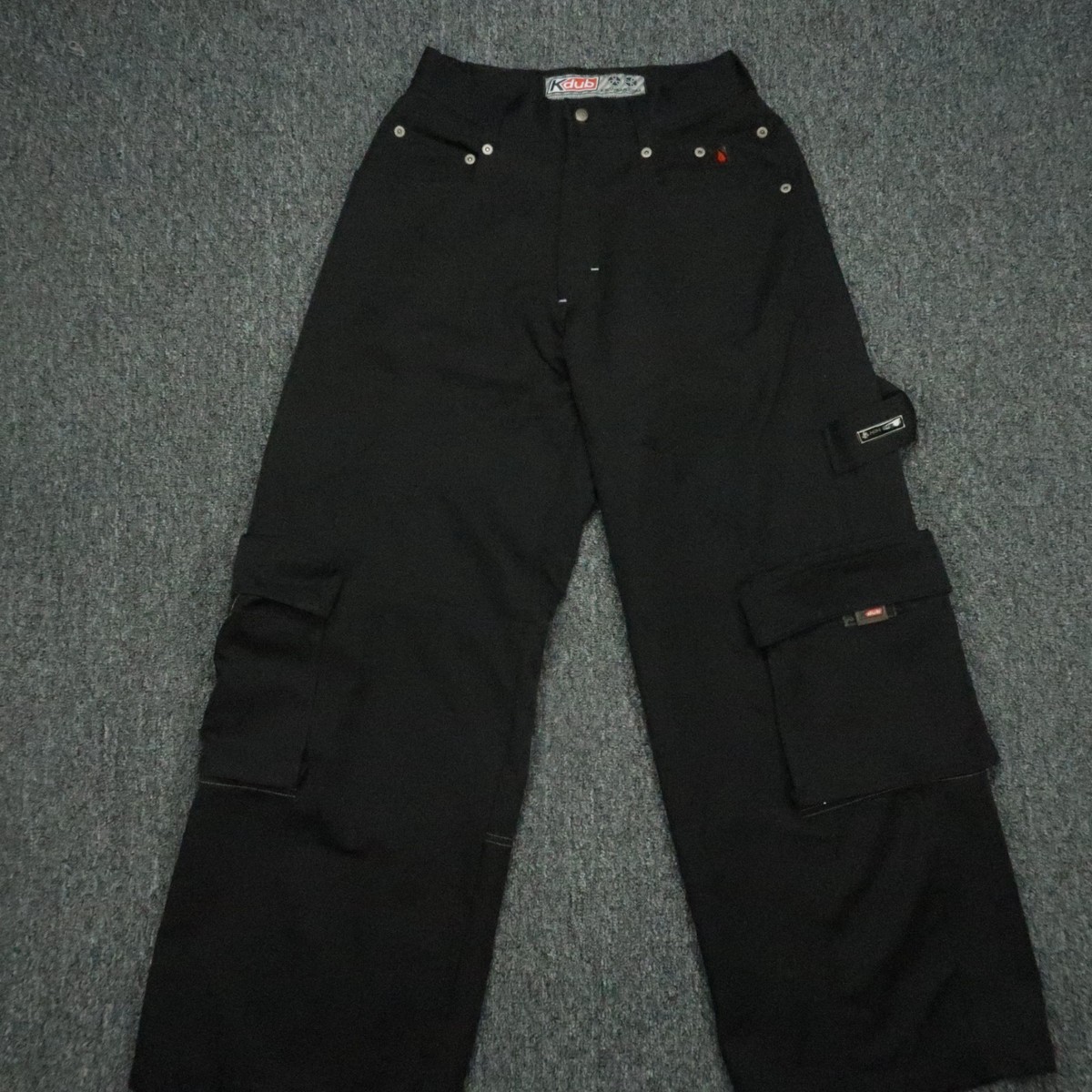 VINTAGE Kikwear Pants Men 28x32 Black KDUB Cargo Baggy Skater Wide