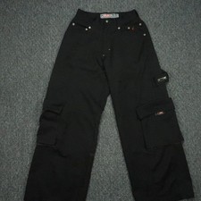 VINTAGE Kikwear Pants Men 28x32 Black KDUB Cargo Baggy Skater Wide Leg Rave Y2K