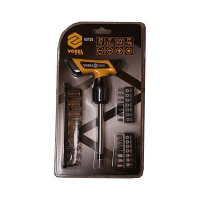 Vorel Schraubendreher mit Ratsche 1/4'' Nüsse und Bits 25tlg