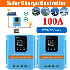 2PCS 100A MPPT Solar Charge Controller 12V/24V/36V/48V Battery PV Regulator USB