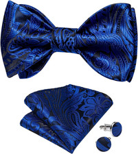 Men Bow Tie Paisley Striped Self-Bow Tie for Men and Silk Woven Bowtie Pocket Sq