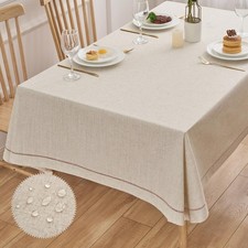Natural Flax Linen Handmade Hemstitch Tablecloth 102" x 55" Undyed Square Ta...