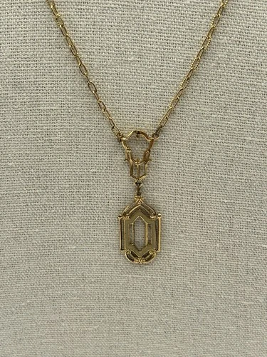 Vintage Iberia Gold Tone Necklace Art Deco Drop Pendant Signed 18” Jewelry Gift